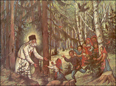 St. Seraphim lovingly greets the children